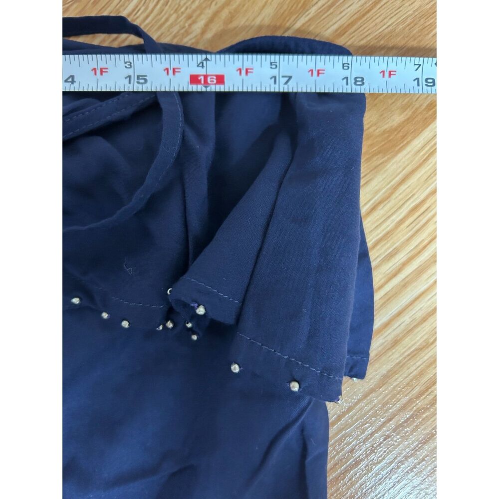 Free People Navy Blue Ruffle Top With Silver Embellished Beads size S/M E70 - Picture 8 of 12
